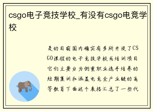 csgo电子竞技学校_有没有csgo电竞学校