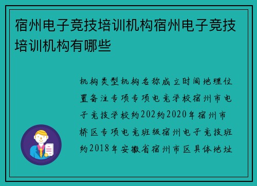 宿州电子竞技培训机构宿州电子竞技培训机构有哪些